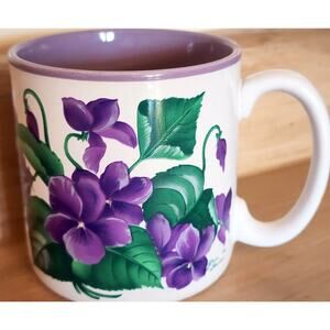 Vintage Jane Bowen Signed Trademarked Coffee Mug Cup Violets Flowers